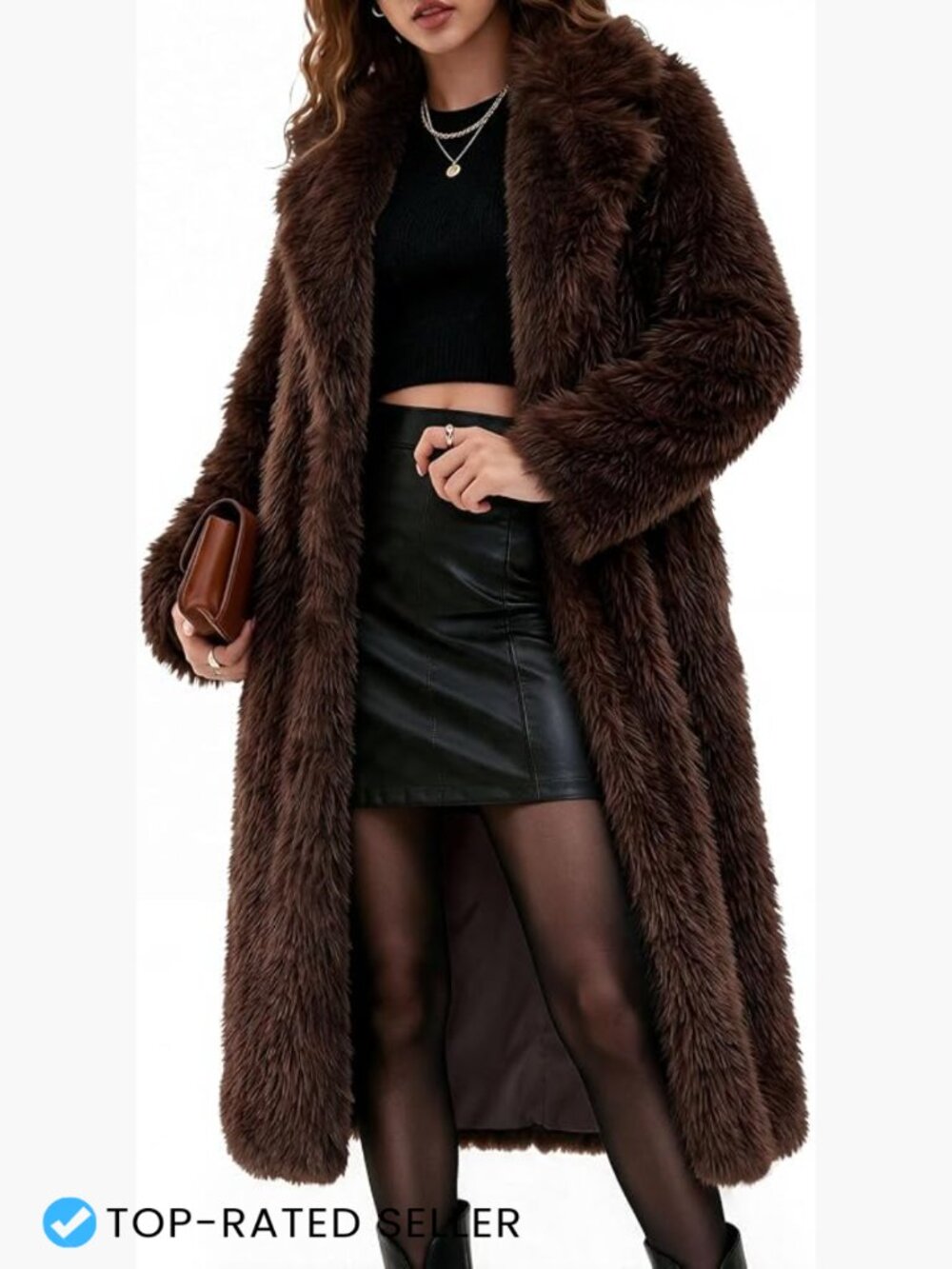 Long Faux Fur Coat Fluffy Shaggy Warm Winter Button Overcoat Elegant Chic